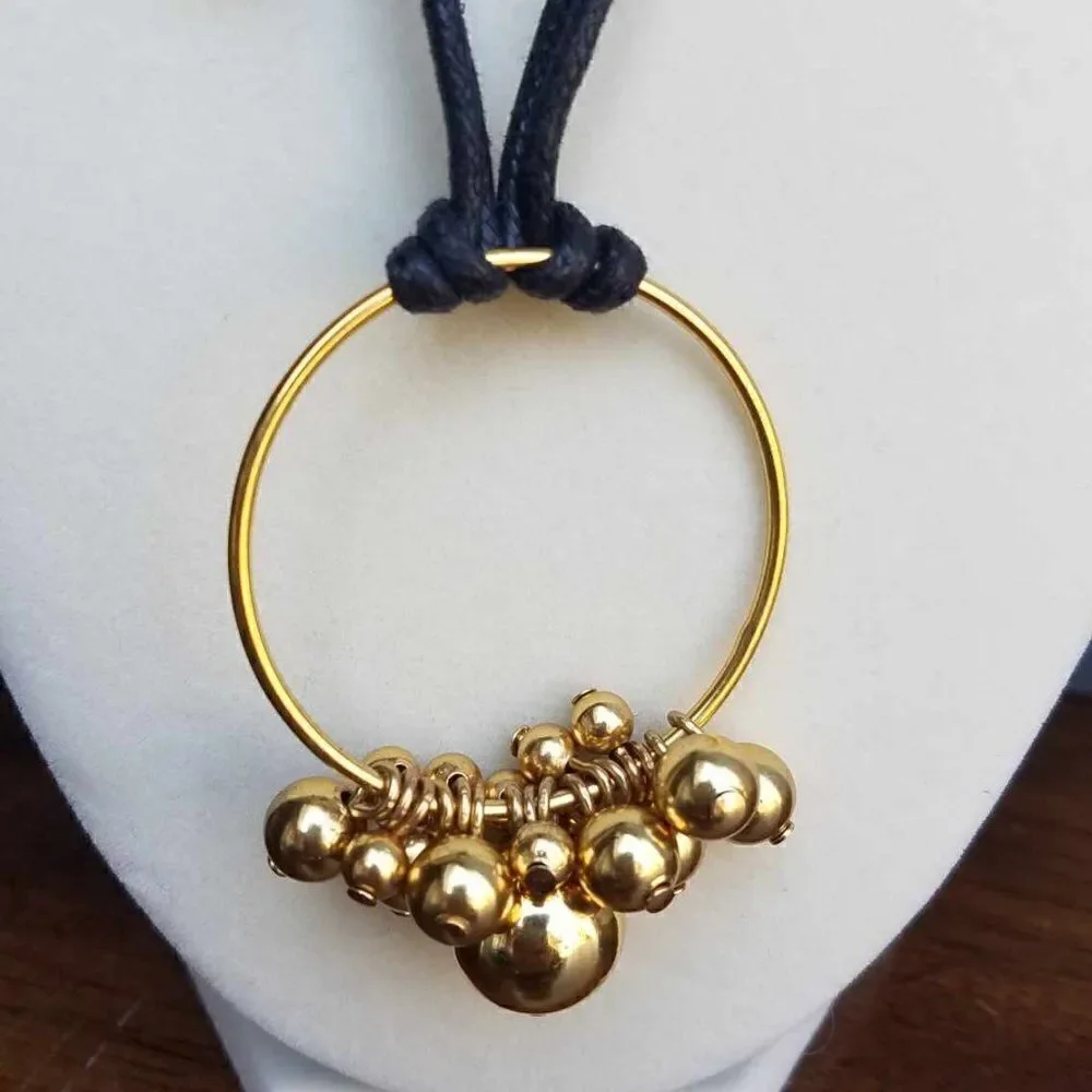 NWT J Crew Black Cord Circle Charm Necklace with Balls